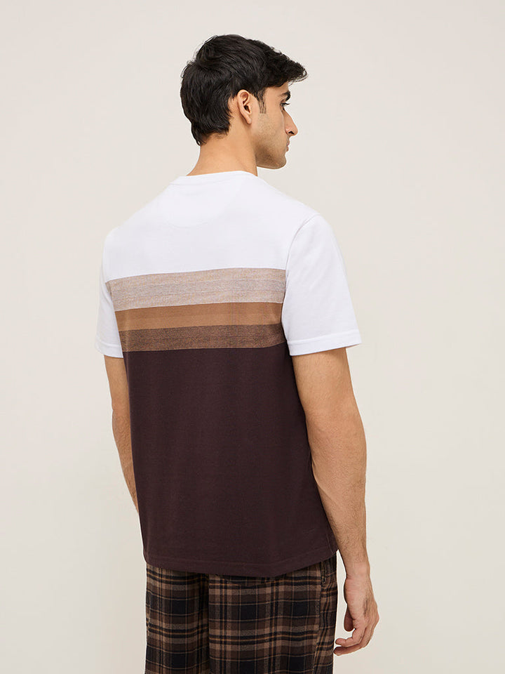 WES Lounge Brown Striped Relaxed-Fit Cotton-Blend T-Shirt