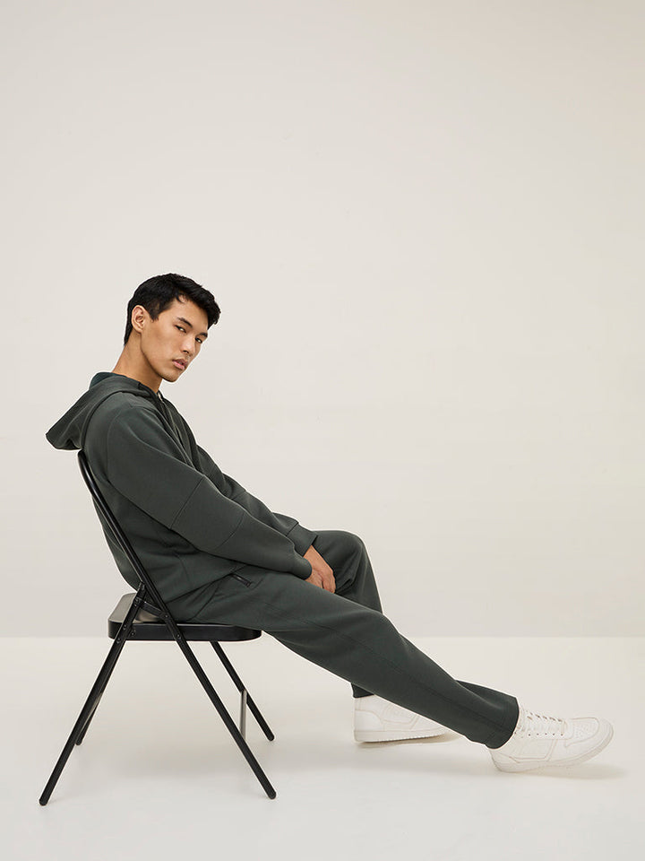 Studiofit Olive Solid Relaxed-Fit Hoodie