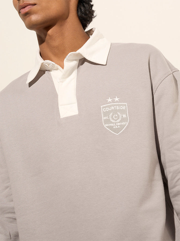 Studiofit Grey Relaxed-Fit Cotton Polo T-Shirt