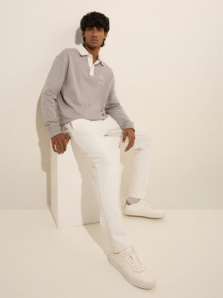 Studiofit Grey Relaxed-Fit Cotton Polo T-Shirt