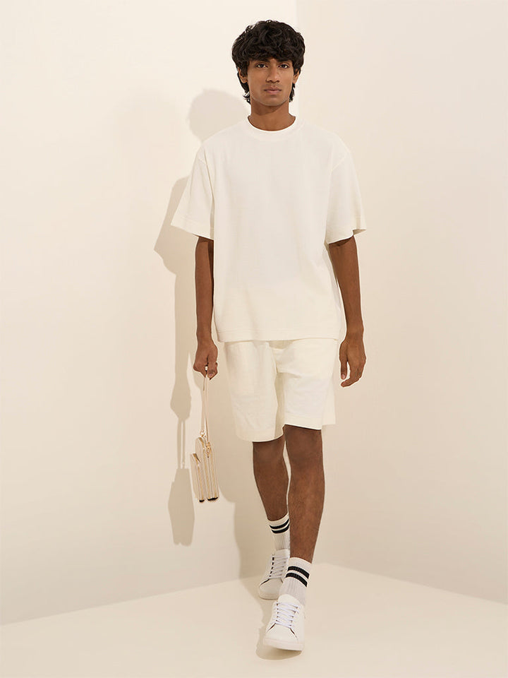 Studiofit Off-White Textured Relaxed-Fit Cotton-Blend T-Shirt