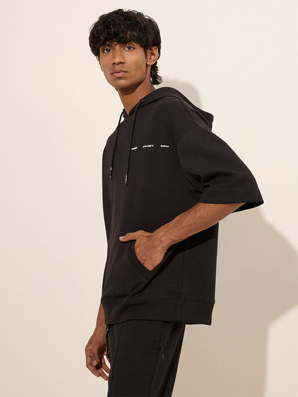 Studiofit Black Relaxed-Fit Cotton-Blend Hoodie