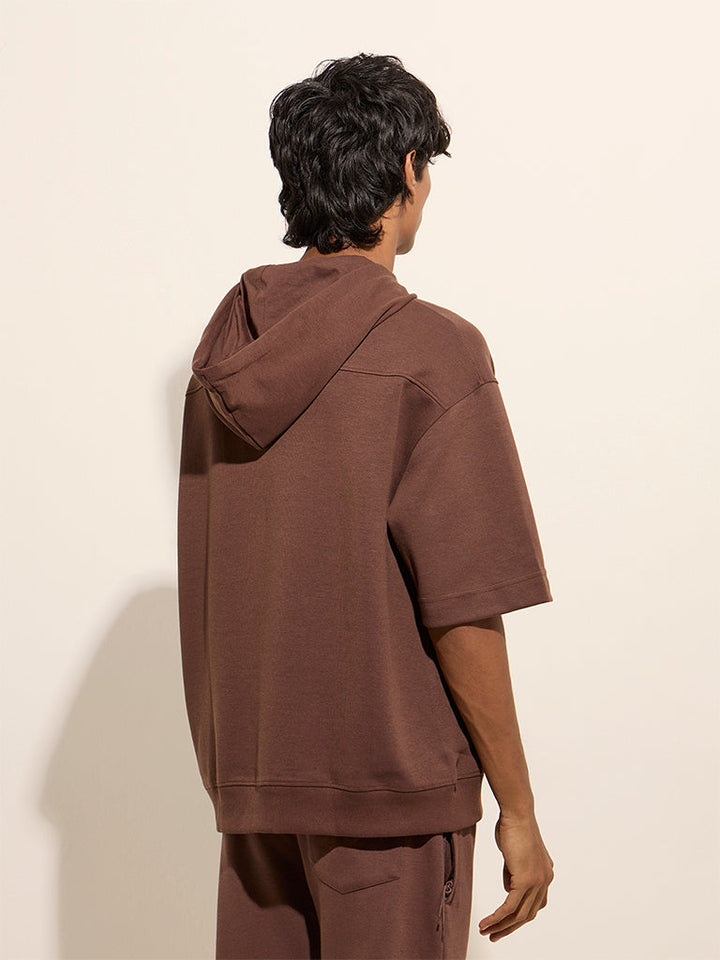 Studiofit Brown Relaxed-Fit Cotton-Blend Hoodie