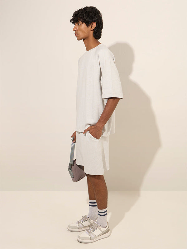 Studiofit Grey Relaxed-Fit Mid-Rise Cotton Shorts