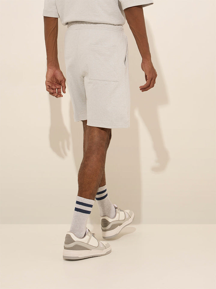 Studiofit Grey Relaxed-Fit Mid-Rise Cotton Shorts