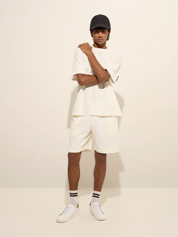 Studiofit Off-White Relaxed-Fit Mid-Rise Cotton Shorts