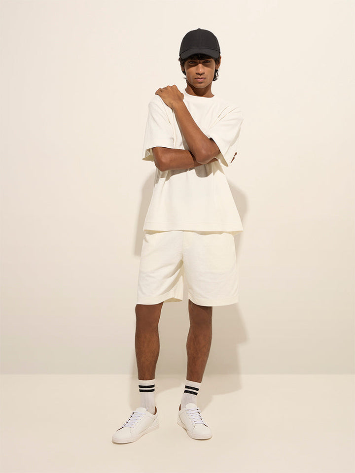 Studiofit Off-White Relaxed-Fit Mid-Rise Cotton Shorts