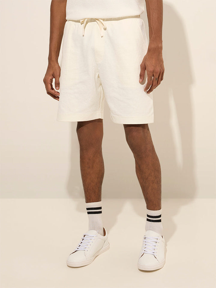 Studiofit Off-White Relaxed-Fit Mid-Rise Cotton Shorts