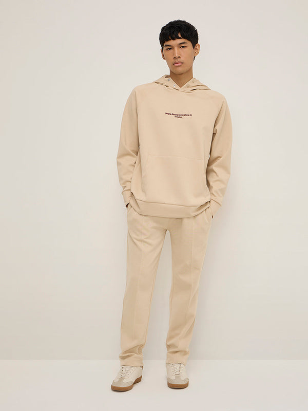Studiofit Beige Relaxed-Fit Mid-Rise Track Pants