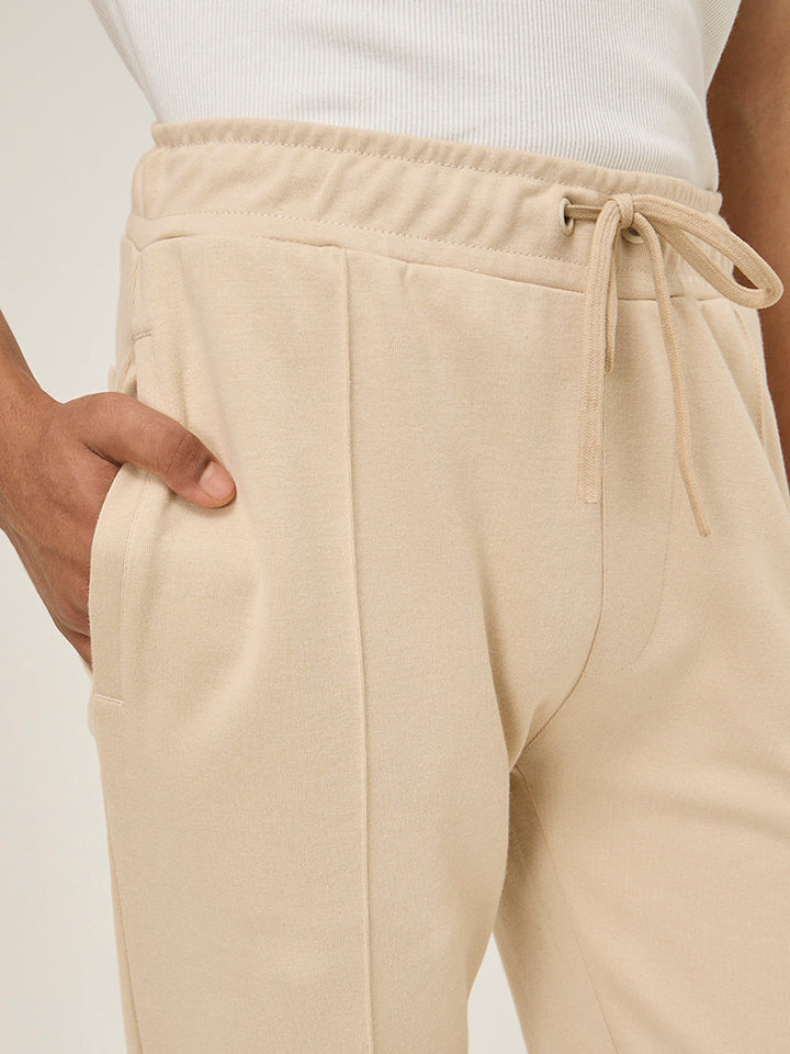 Studiofit Beige Relaxed-Fit Mid-Rise Track Pants