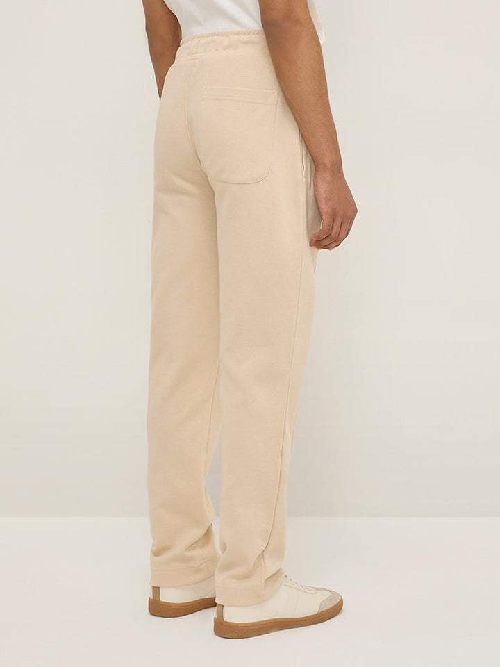Studiofit Beige Relaxed-Fit Mid-Rise Track Pants