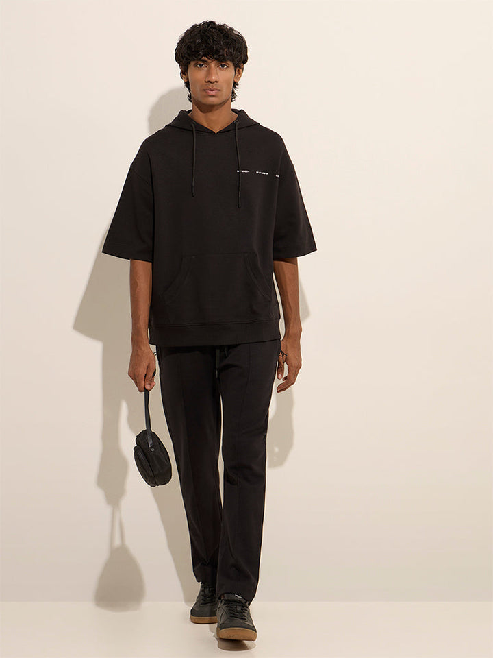 Studiofit Black Relaxed-Fit Mid-Rise Cotton Track Pants