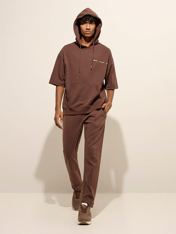 Studiofit Brown Relaxed-Fit Mid-Rise Cotton Track Pants
