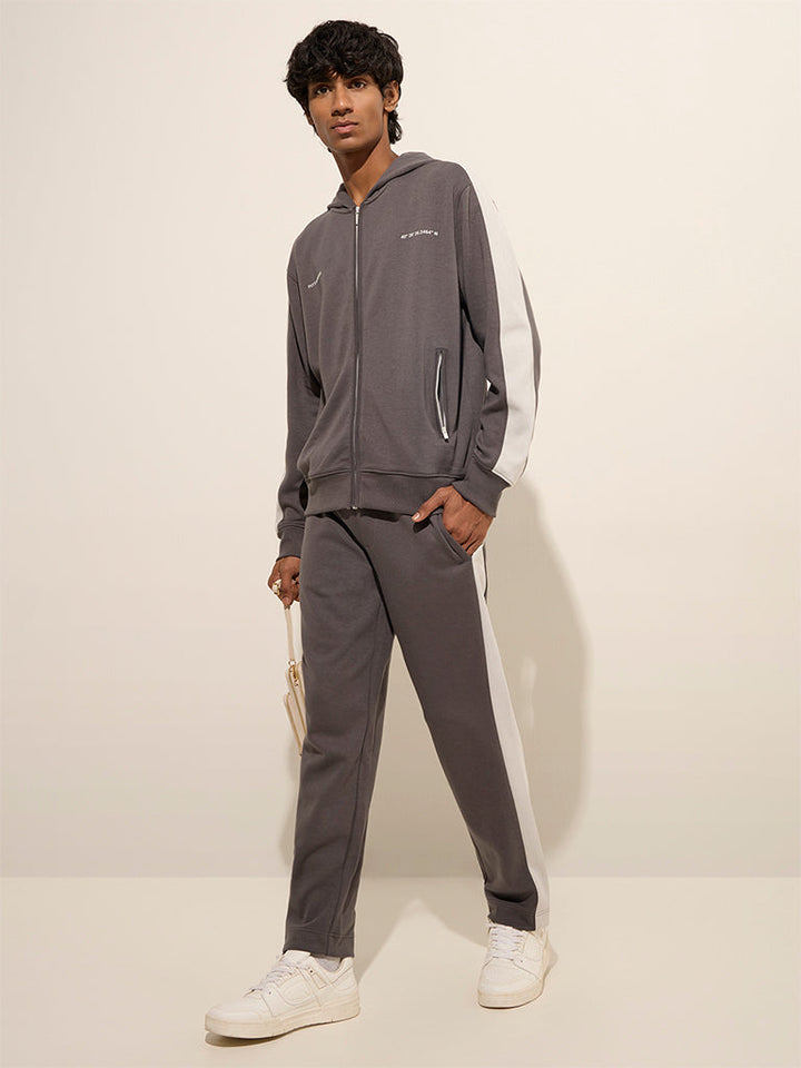 Studiofit Dark Grey Relaxed-Fit Mid-Rise Cotton Track Pants