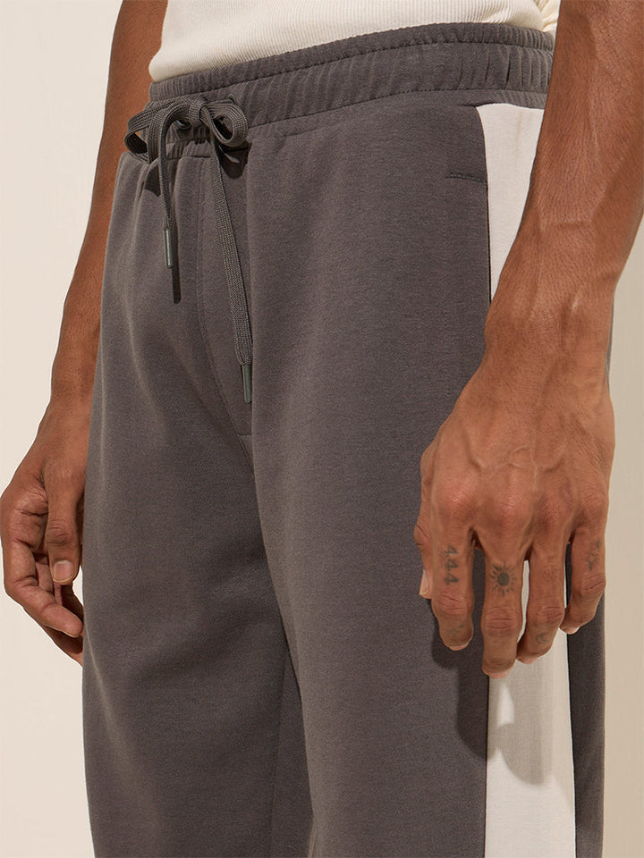 Studiofit Dark Grey Relaxed-Fit Mid-Rise Cotton Track Pants