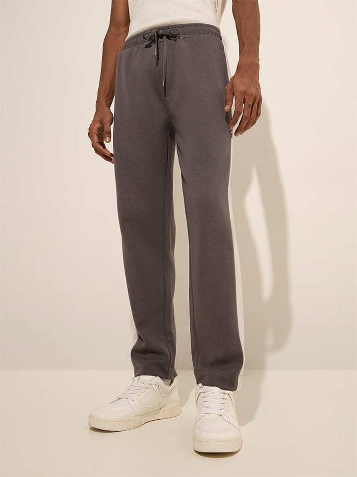 Studiofit Dark Grey Relaxed-Fit Mid-Rise Cotton Track Pants