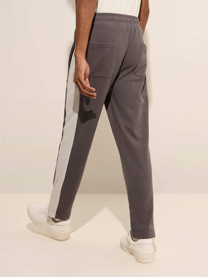 Studiofit Dark Grey Relaxed-Fit Mid-Rise Cotton Track Pants