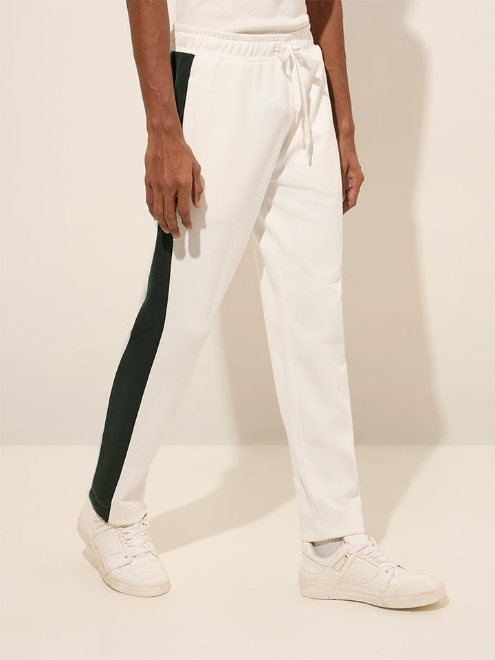 Studiofit Off-White Relaxed-Fit Mid-Rise Cotton Track Pants