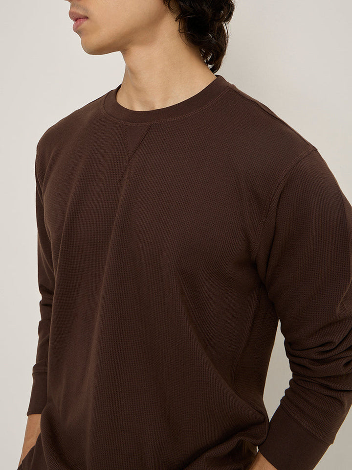 WES Lounge Brown Waffle-Textured Relaxed-Fit Cotton-Blend Sweatshirt