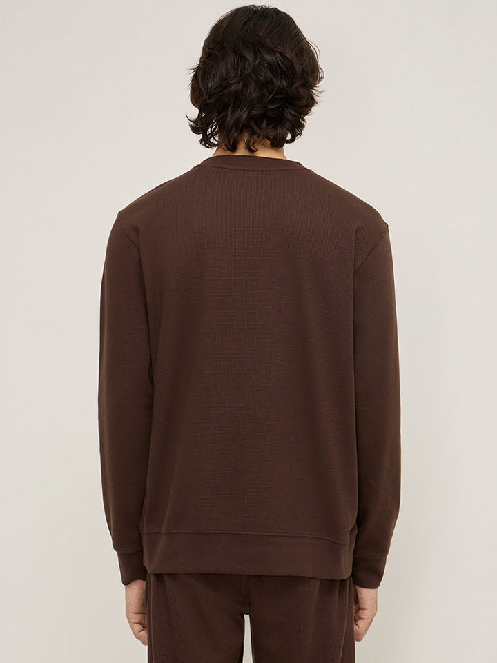 WES Lounge Brown Waffle-Textured Relaxed-Fit Cotton-Blend Sweatshirt