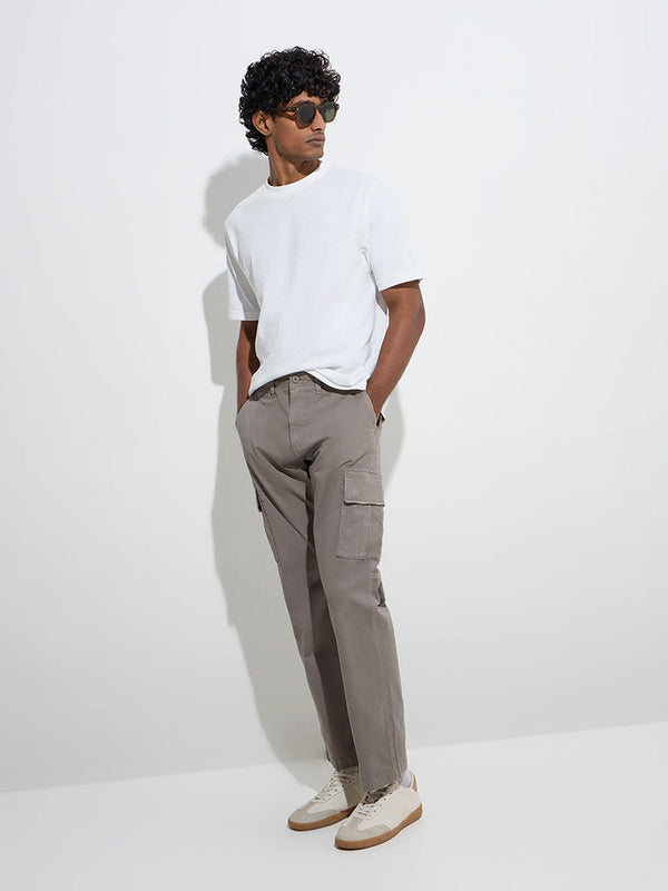 WES Casuals Grey Relaxed-Fit Mid-Rise Cargo Jeans