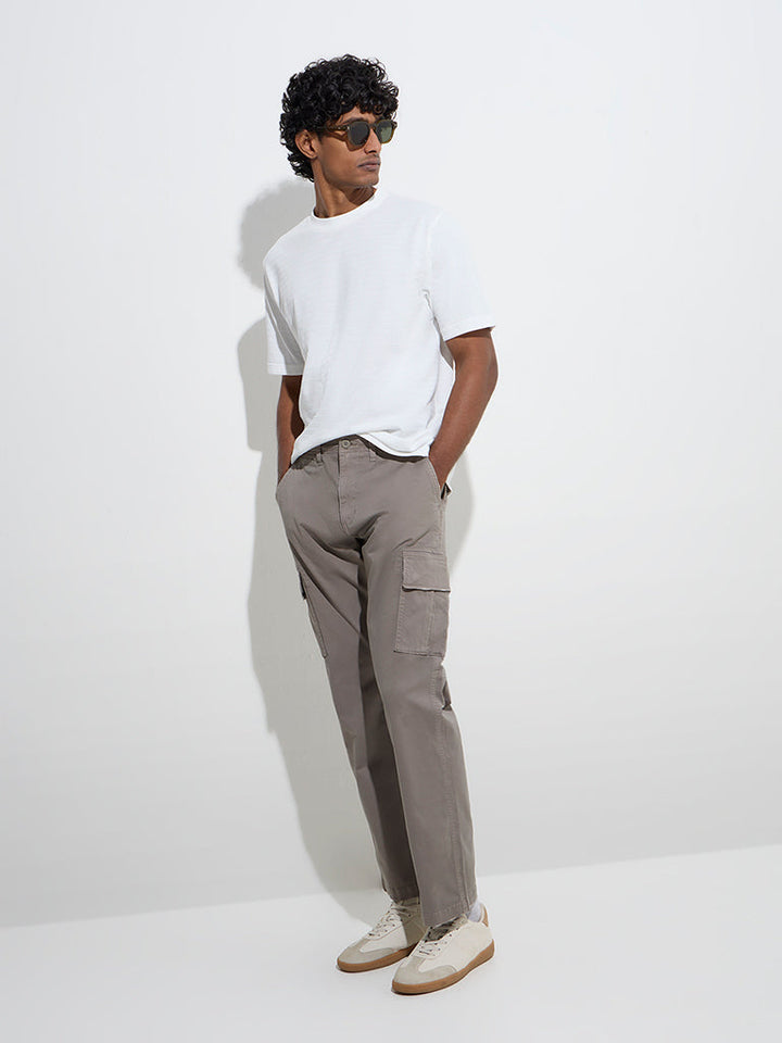 WES Casuals Grey Relaxed-Fit Mid-Rise Cargo Jeans