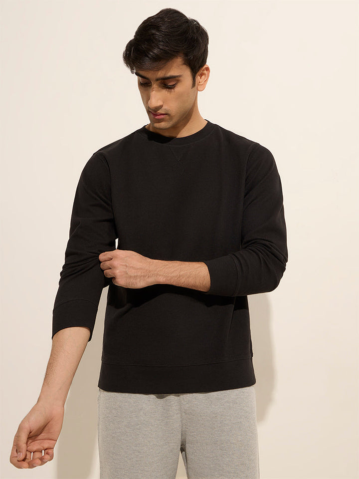 WES Lounge Black Waffle-Textured Relaxed-Fit Cotton-Blend T-Shirt