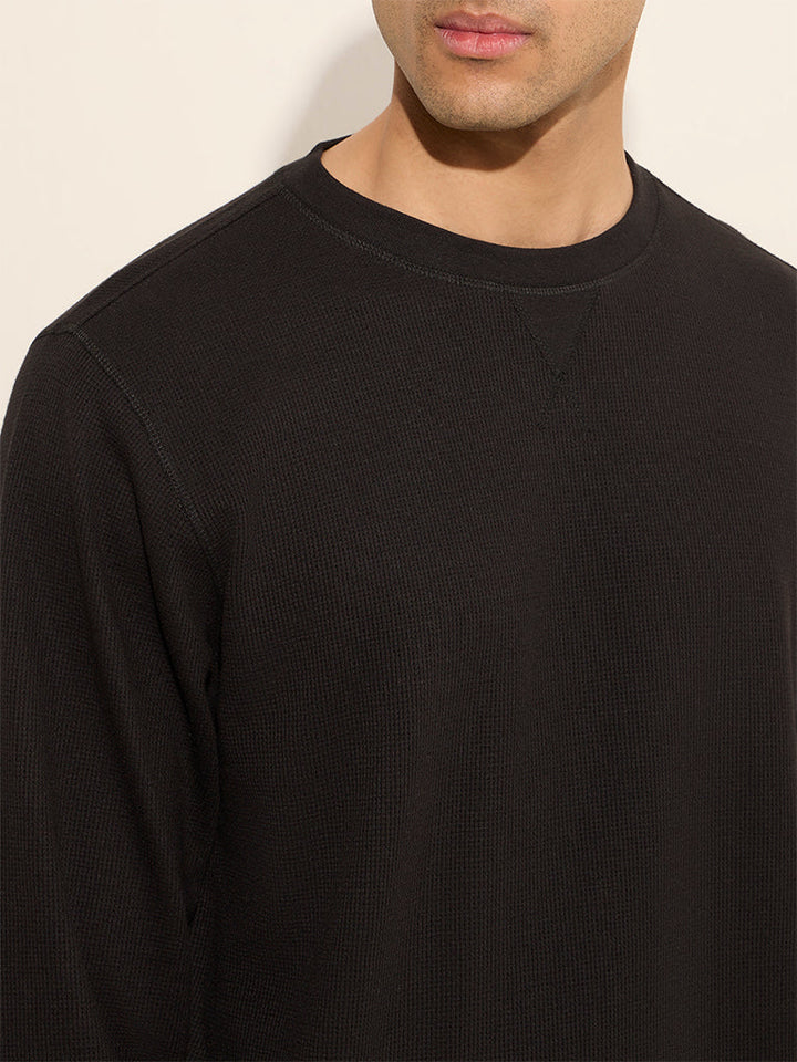 WES Lounge Black Waffle-Textured Relaxed-Fit Cotton-Blend T-Shirt