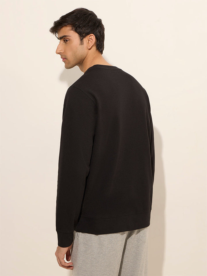 WES Lounge Black Waffle-Textured Relaxed-Fit Cotton-Blend T-Shirt