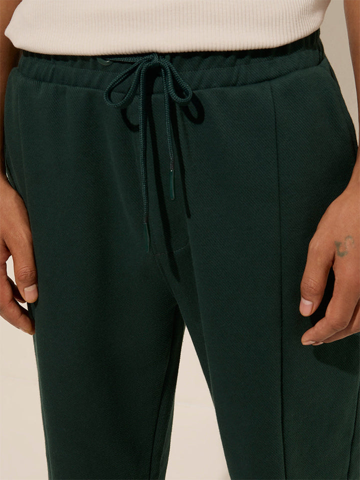 Studiofit Dark Green Relaxed-Fit Mid-Rise Cotton-Blend Track Pants