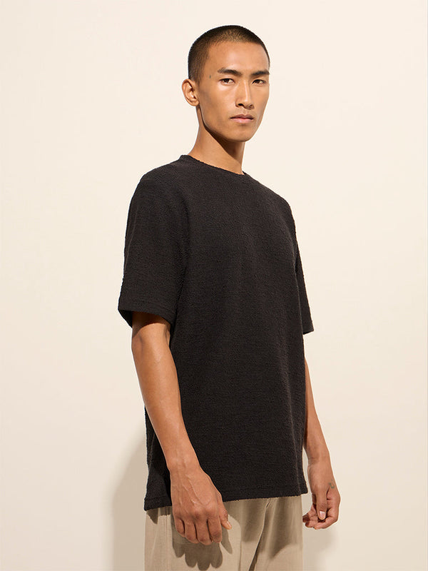 ETA Black Self-Textured Relaxed-Fit T-Shirt