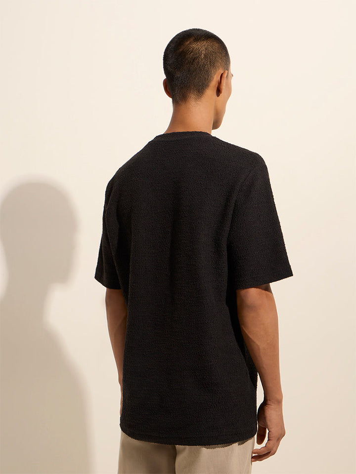 ETA Black Self-Textured Relaxed-Fit T-Shirt