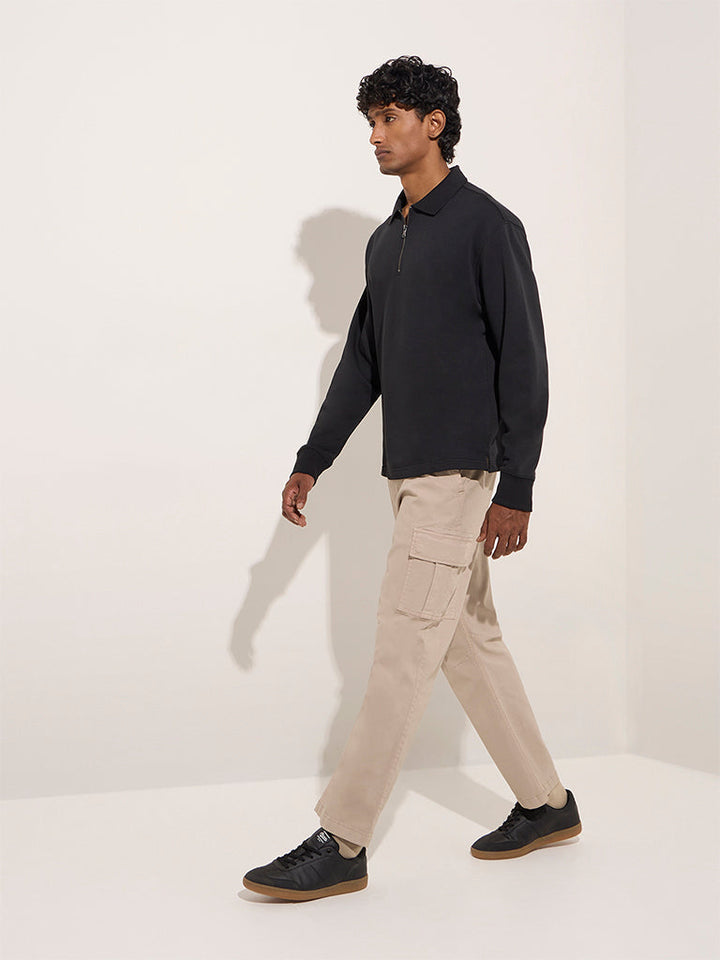 WES Casuals Black Quarter Zip Cotton-Blend Sweatshirt