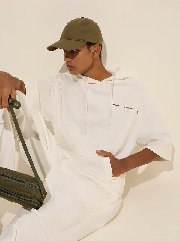 Studiofit White Text Design Relaxed-Fit Cotton-Blend Hoodie