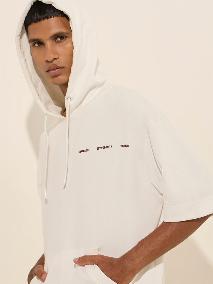 Studiofit White Text Design Relaxed-Fit Cotton-Blend Hoodie