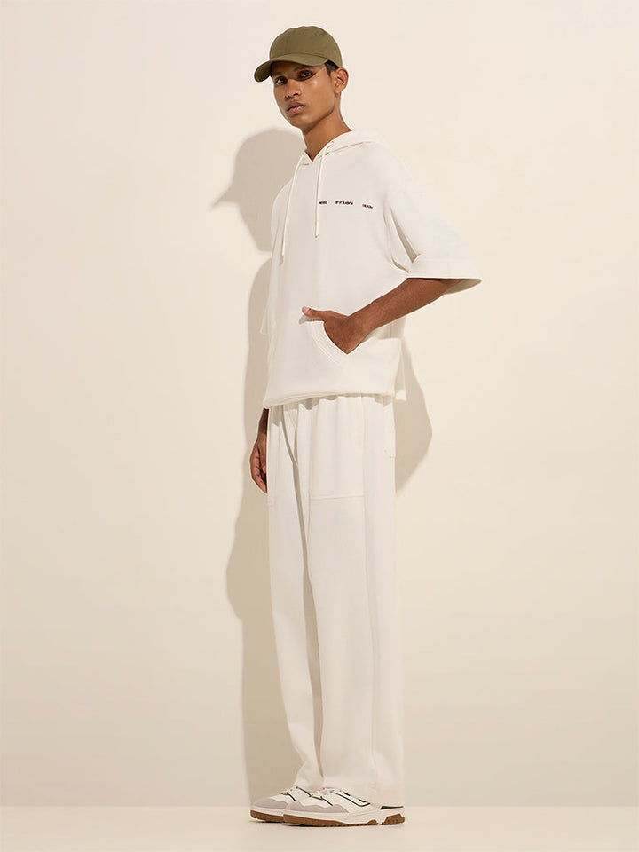 Studiofit White Text Design Relaxed-Fit Cotton-Blend Hoodie