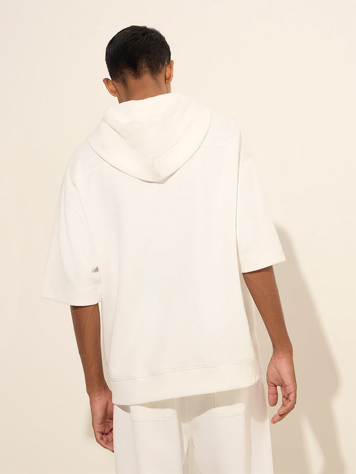 Studiofit White Text Design Relaxed-Fit Cotton-Blend Hoodie