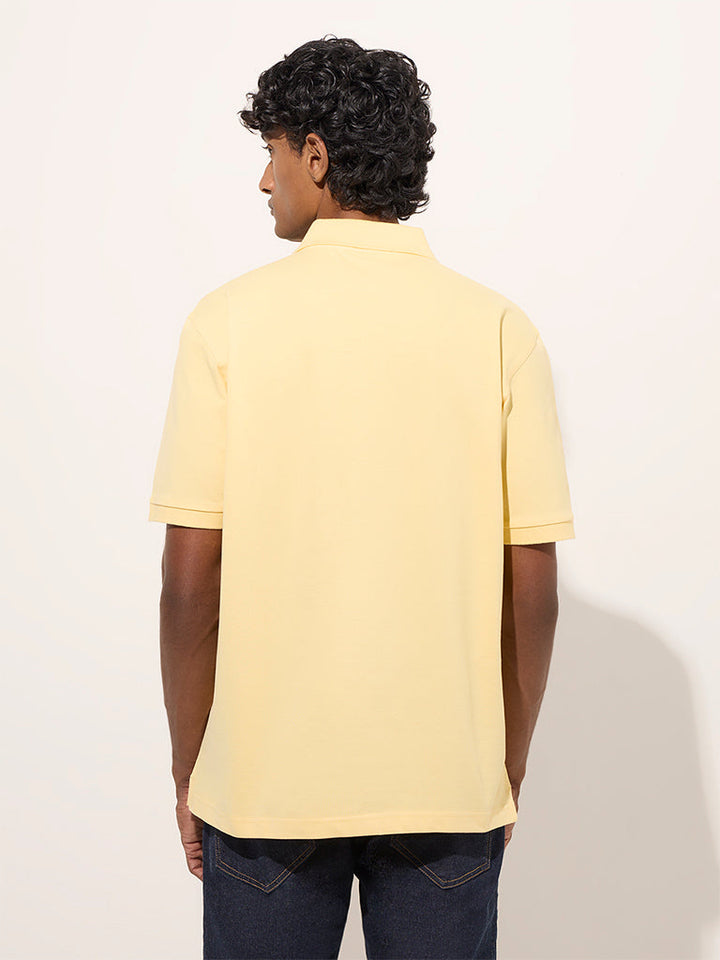 WES Casuals Yellow Relaxed-Fit Cotton-Blend Polo T-Shirt