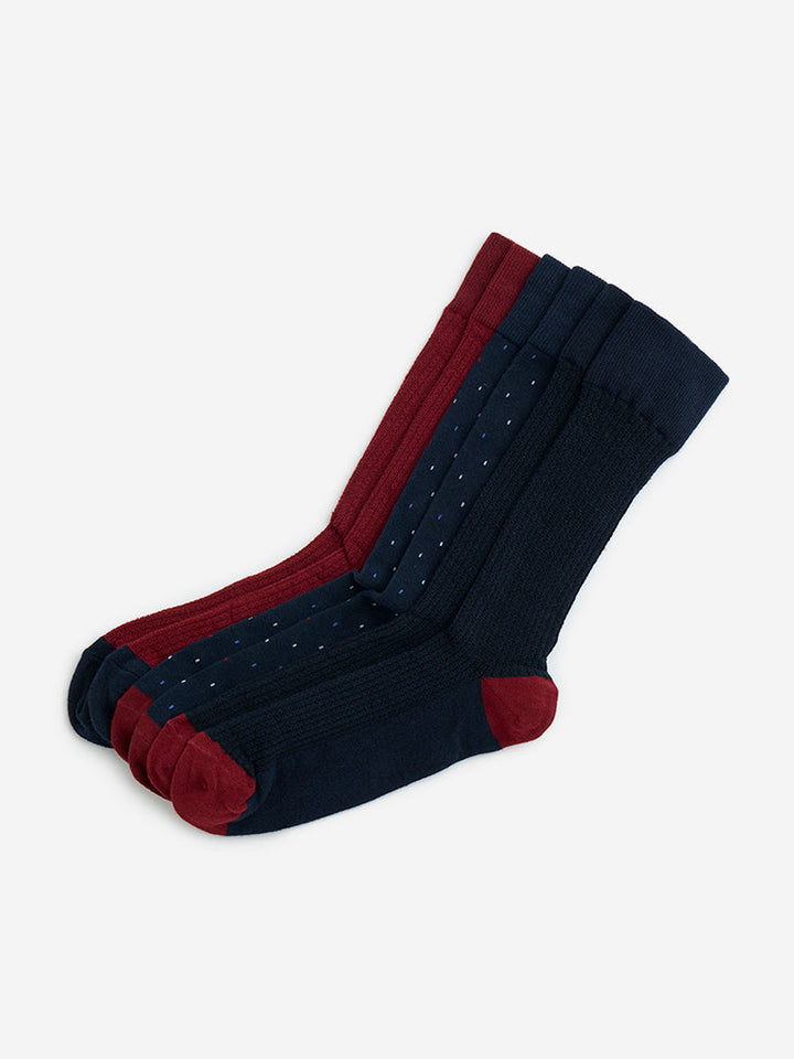 WES Lounge Wine Patterned Cotton-Blend Socks - Pack of 3