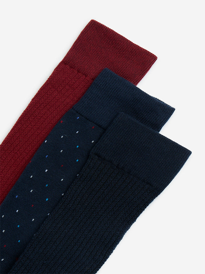 WES Lounge Wine Patterned Cotton-Blend Socks - Pack of 3
