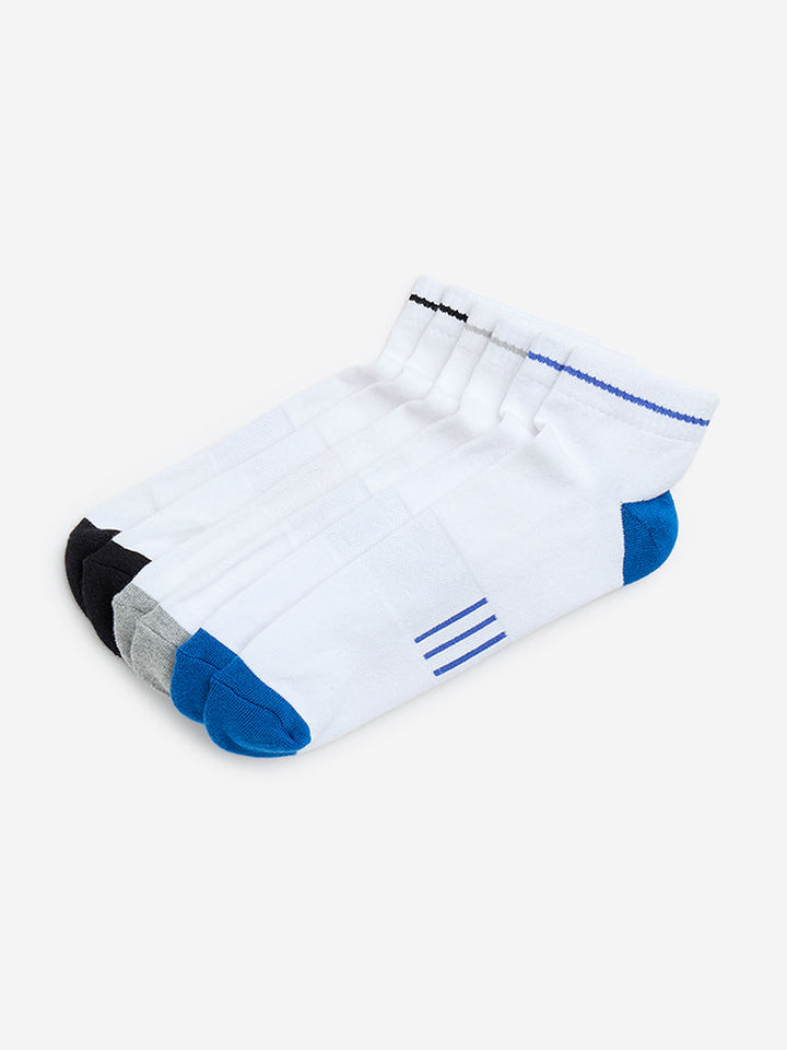 WES Lounge White Striped Cotton-Blend Socks - Pack of 3