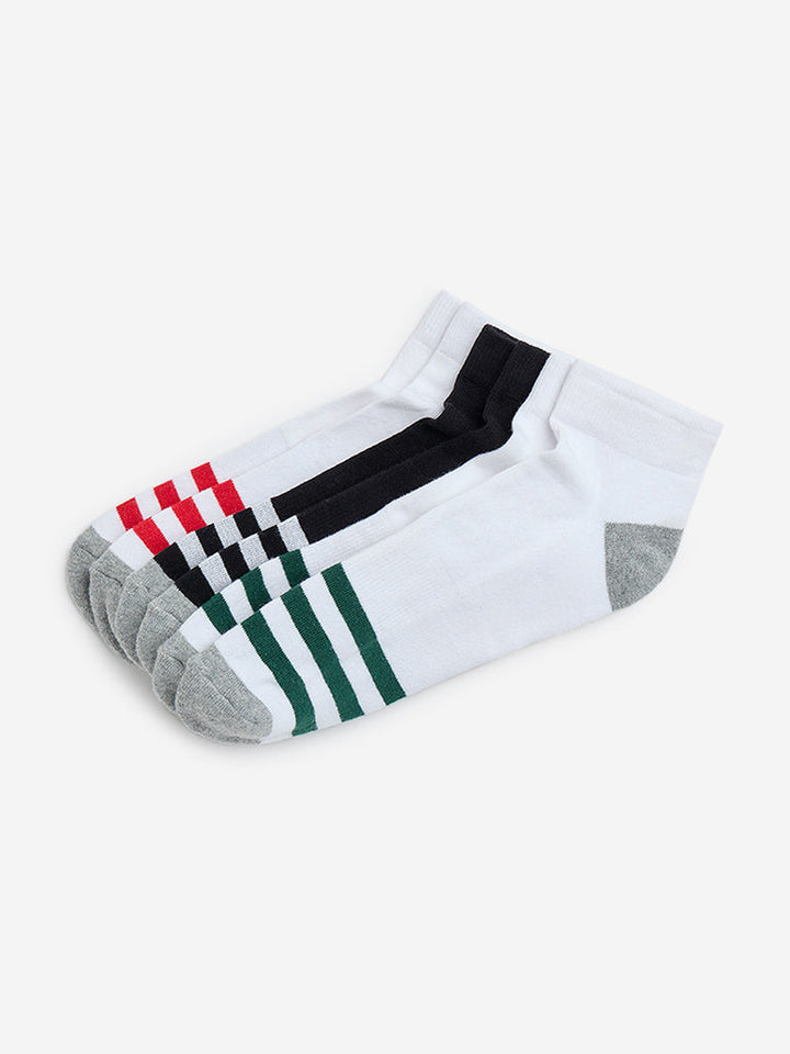 WES Lounge White Stripe Printed Cotton-Blend Socks - Pack of 3