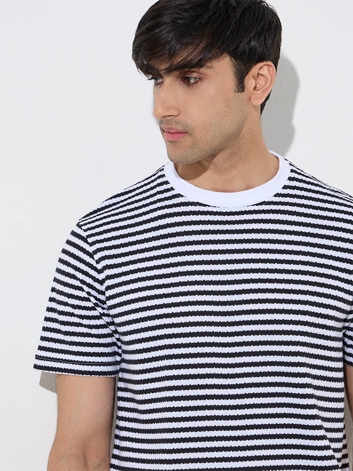 WES Lounge Black Striped Relaxed-Fit Cotton-Blend T-Shirt