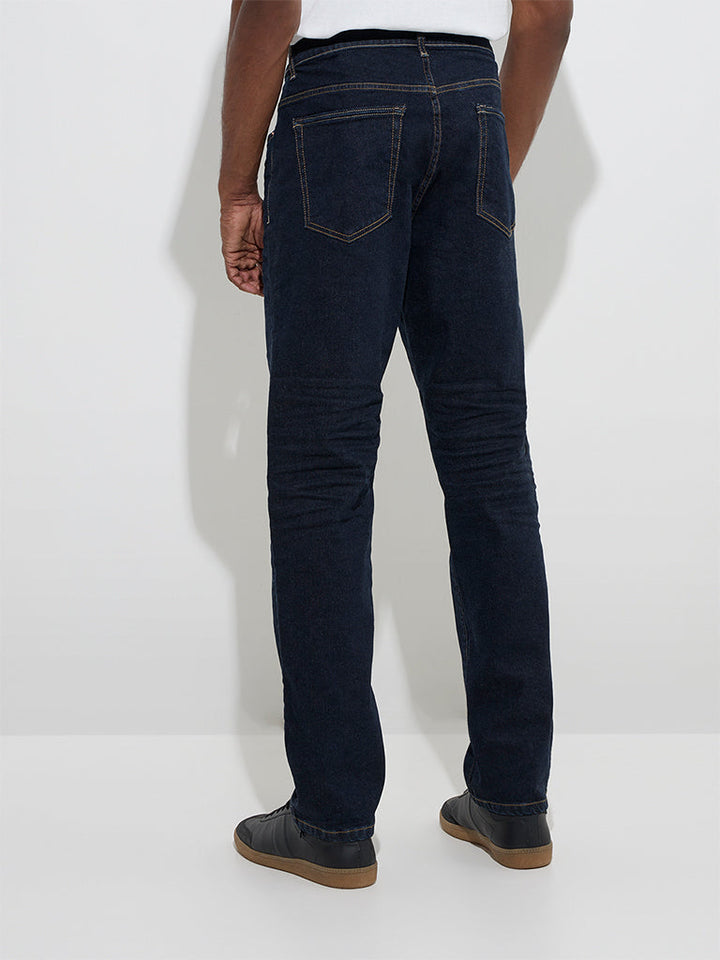 WES Casuals Dark Blue Relaxed-Fit Mid-Rise Denim Jeans
