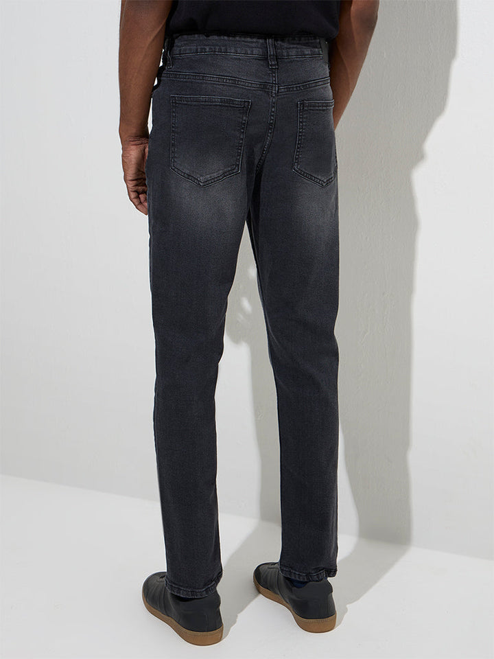 WES Casuals Charcoal Slim-Fit Mid-Rise Jeans
