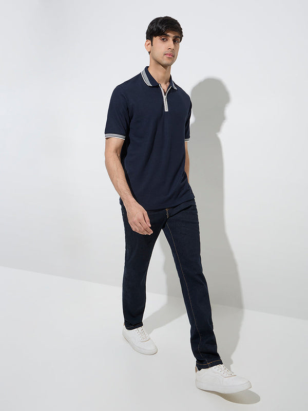 WES Casuals Dark Blue Relaxed-Fit Mid-Rise Jeans