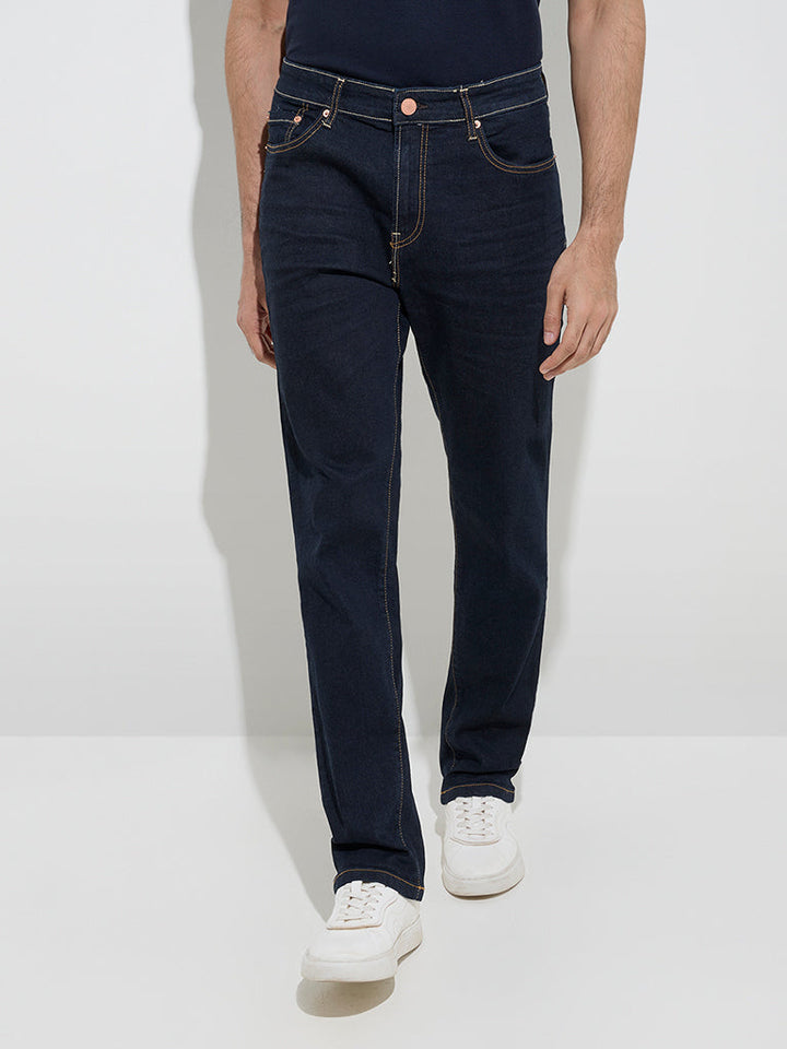 WES Casuals Dark Blue Relaxed-Fit Mid-Rise Jeans