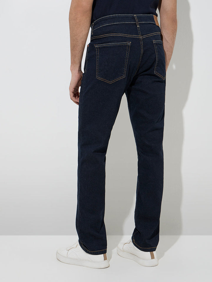 WES Casuals Dark Blue Relaxed-Fit Mid-Rise Jeans