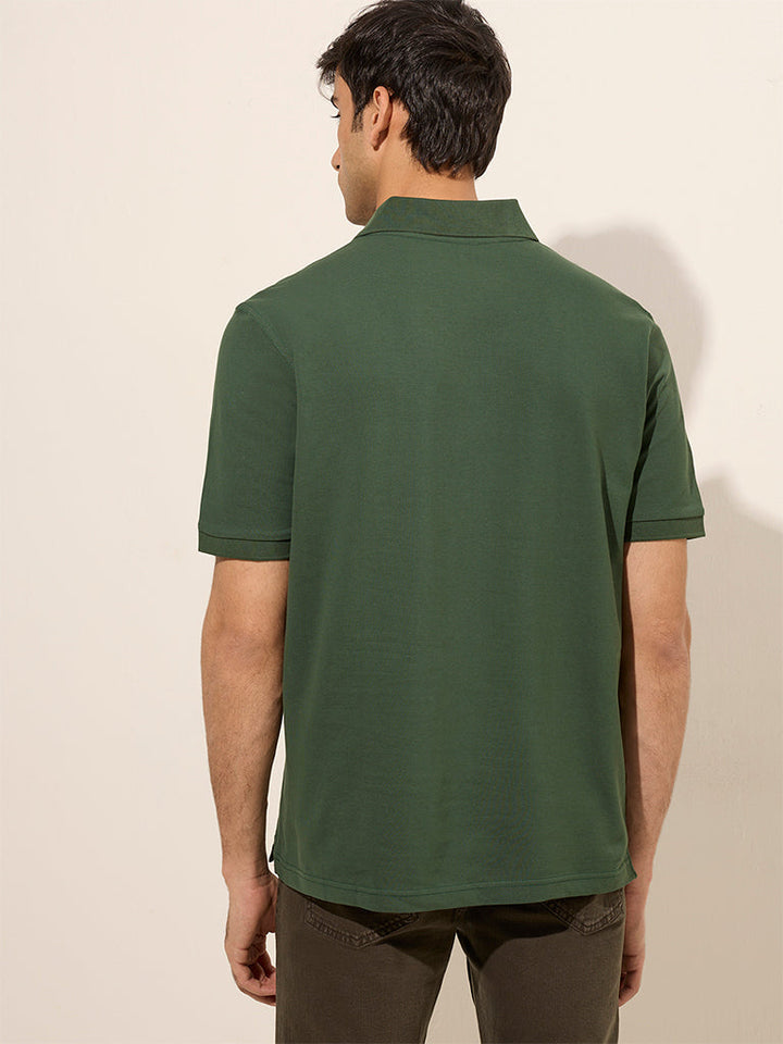 WES Casuals Dark Green Relaxed-Fit Cotton-Blend Polo T-Shirt
