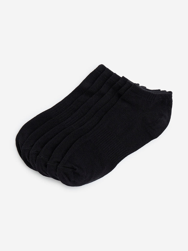 WES Lounge Black Solid Cotton-Blend Socks - Pack of 3